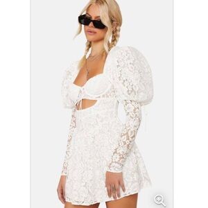 For Love & Lemons Frances Puff Sleeve Mini Dress in White